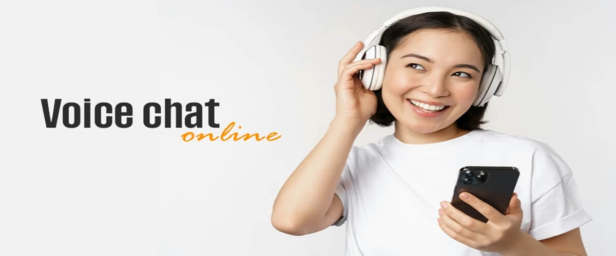 Woman using a headphone to talk to strangers with her phone